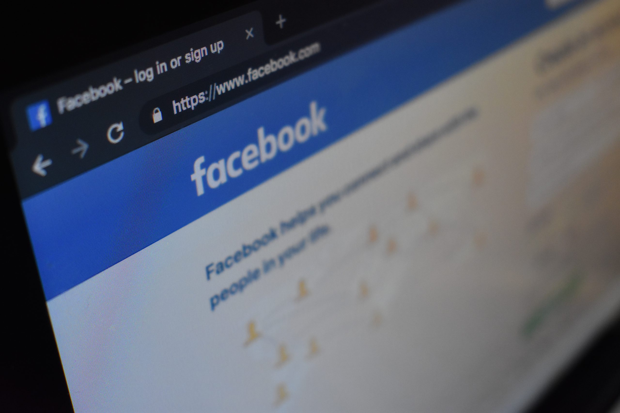 A browser window showing the facebook login page